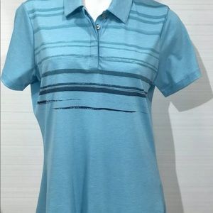 Adidas Women's L Aqua Stripe Shirt Short Sleeve